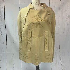 Etched artisan Suede Cape Suede Poncho Made in Mexico 38 Handmade